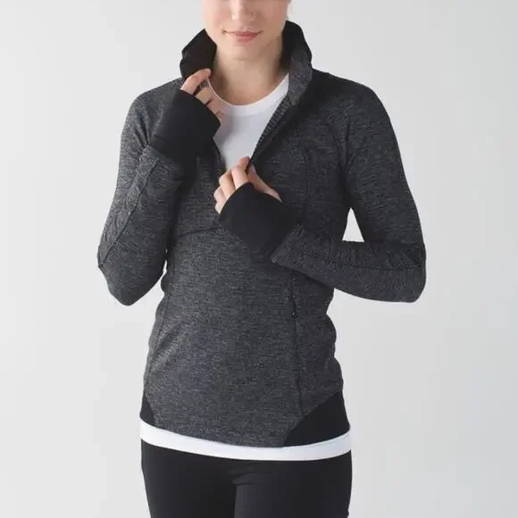 Lululemon Runderful 1/2 Zip Mini Check Pique Black Heathered Black / Black - Picture 1 of 11